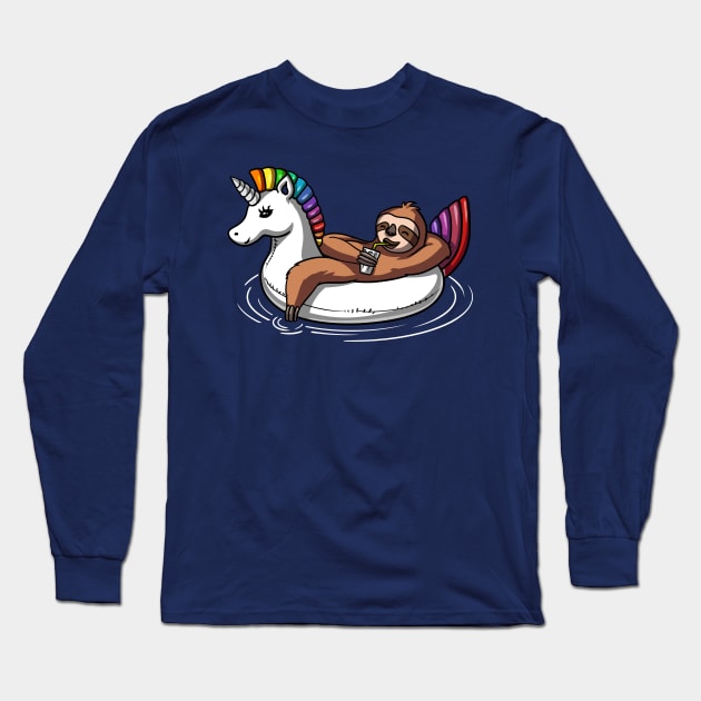 Sloth Riding Unicorn Float Long Sleeve T-Shirt by underheaven